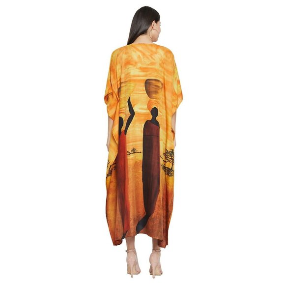 Gypsie Blu Yellow Lady Tribal Long Caftans Dress Kimono Sleeve for Evening Wear - Picture 7 of 8